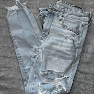 American Eagle Outfitters Blue Skinny Jeans with Distressed Details